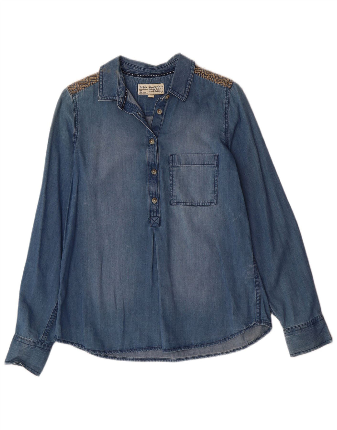 Camicia pullover in denim da donna Fat Face UK 12 Bohemien in cotone blu medio