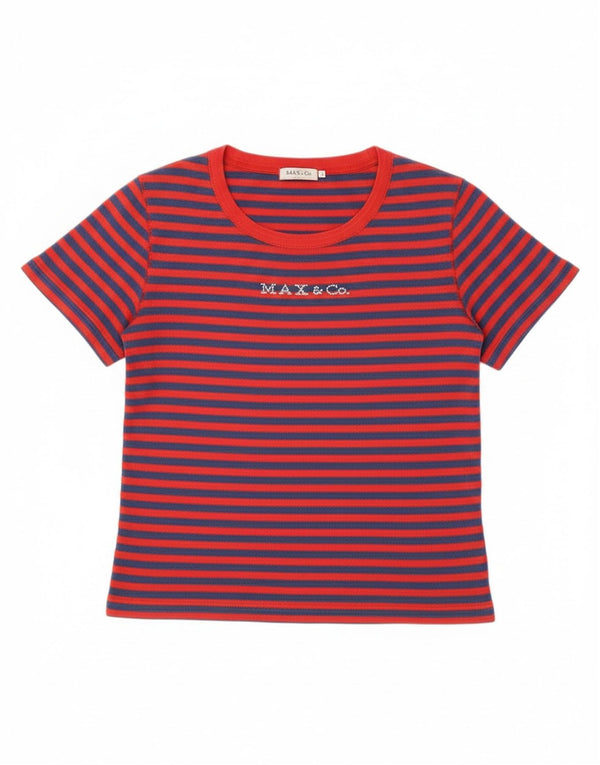 Max & Co. Womens Crop Graphic T-Shirt Top UK 14 Large Red Striped Cotton