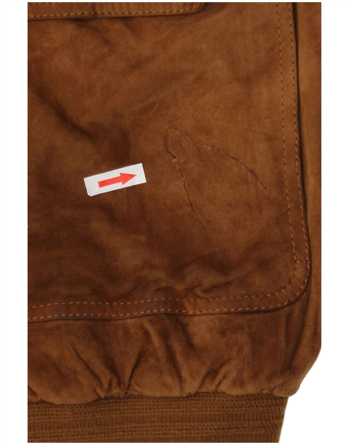 Giubbotto bomber in pelle scamosciata vintage da uomo UK 42 XL in pelle marrone