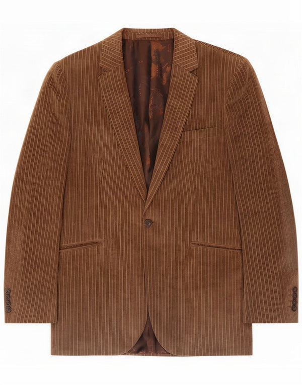 Giacca blazer da uomo in velluto a coste a 1 bottone Remus UK 46 3XL a righe marroni