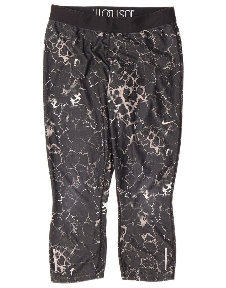 NIKE Womens Dri Fit Abstract Pattern Capri Leggings UK 16 Large Grey