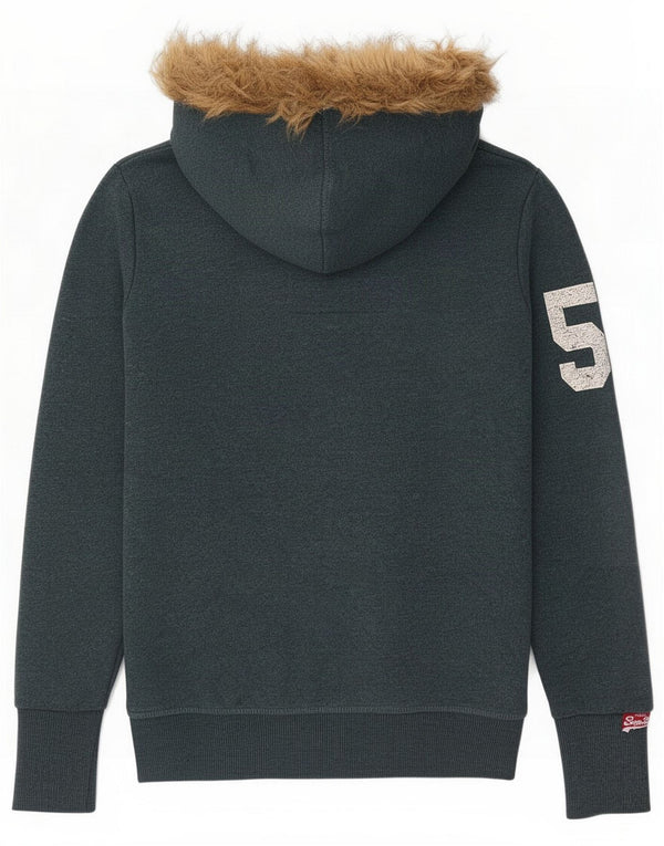 Superdry Felpa con cappuccio e zip grafica da donna UK 10 Small Blu Cotone