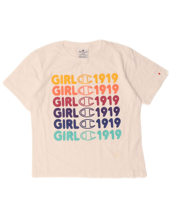 Maglietta grafica per ragazze Champion, top 11-12 anni, grande, bianca