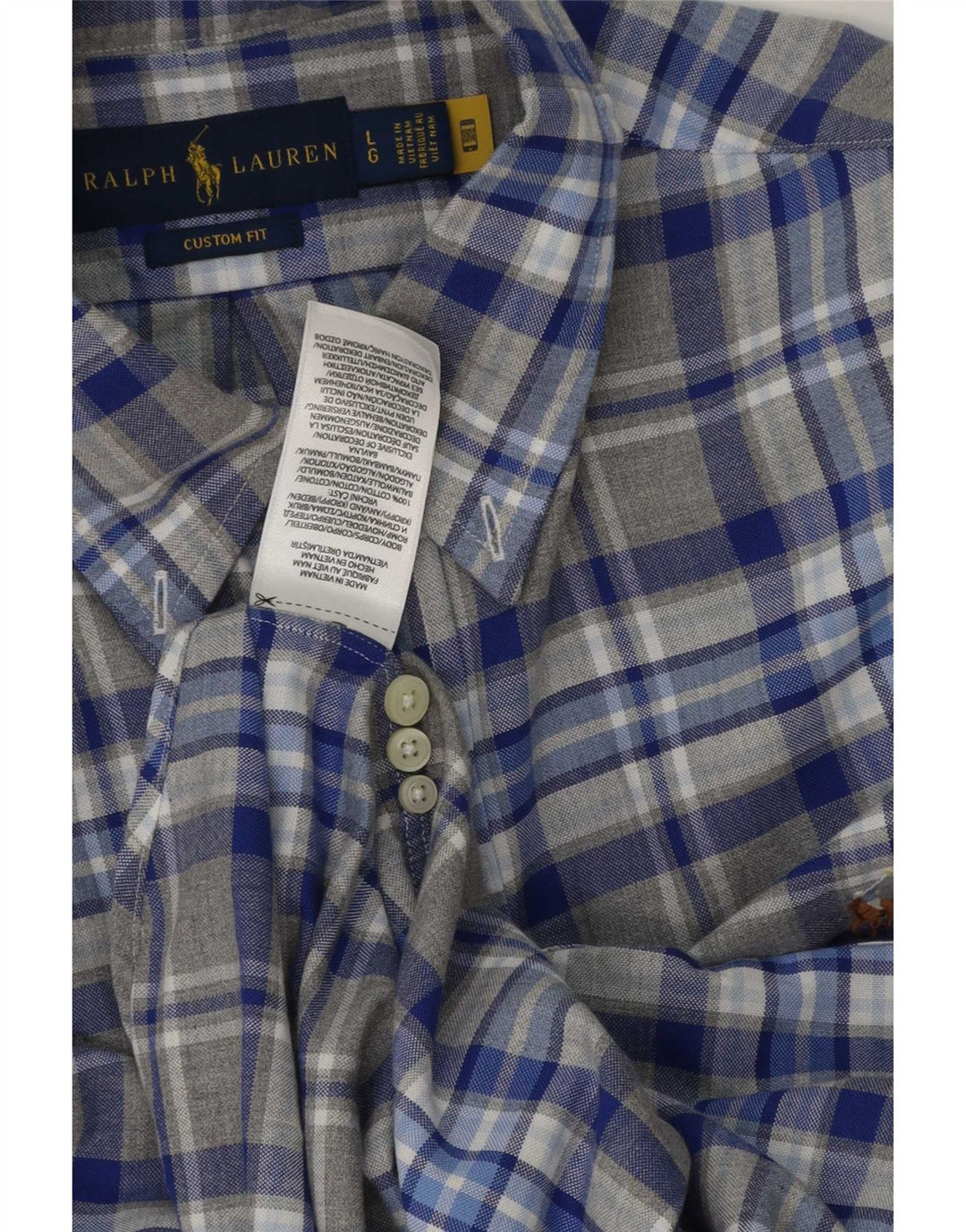 Camicia Ralph Lauren da uomo su misura, cotone a quadri grigi grandi