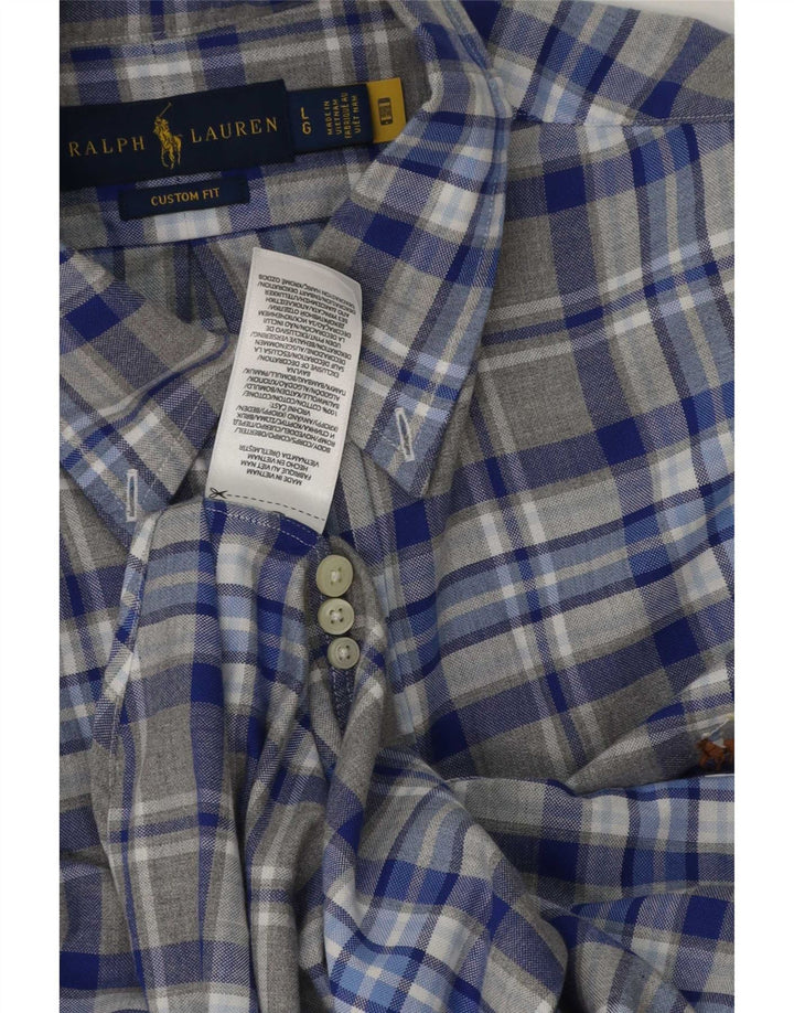 Camicia Ralph Lauren da uomo su misura, cotone a quadri grigi grandi