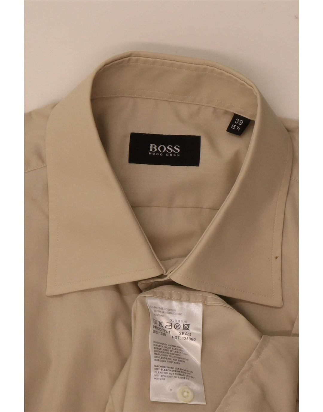 Camicia a maniche corte da uomo Hugo Boss taglia 39 15 1/2 cotone beige medio