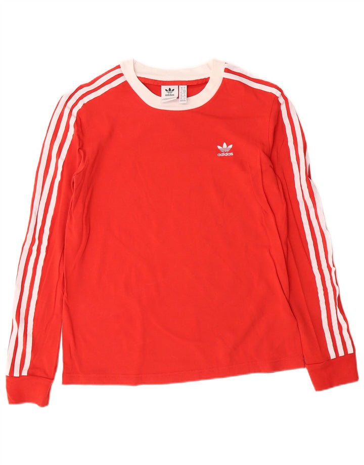 Adidas Donna Top Manica Lunga UK 10 Piccolo Rosso a Righe in Cotone