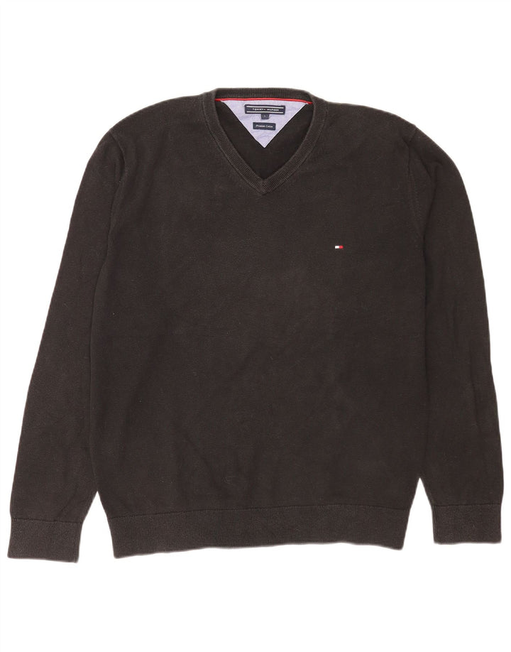 Maglione maglione con scollo a V da uomo Tommy Hilfiger grande cotone nero