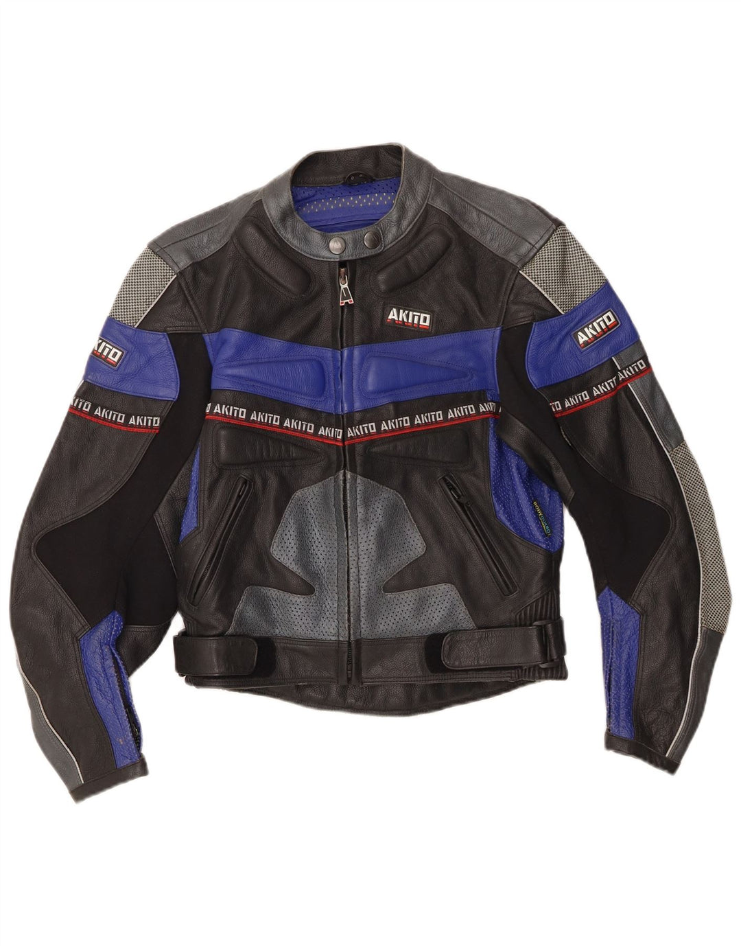Giacca da corsa in pelle grafica da donna Akito UK 12 Medium Black Colourblock