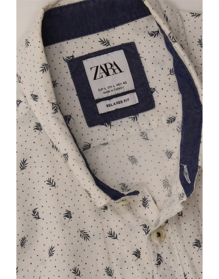 ZARA Mens Relaxed Fit Graphic Shirt Large White Polka Dot Cotton Vintage Zara and Second-Hand Zara from Messina Hembry 