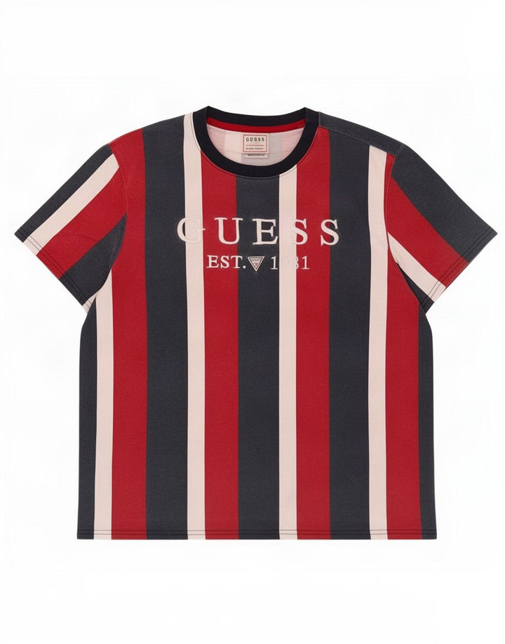Guess T-shirt grafica da uomo con vestibilità regolare e top a righe piccole multicolore