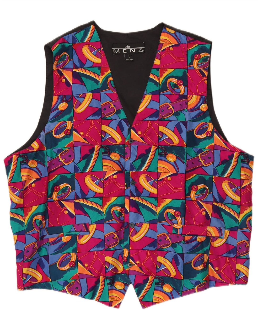 Gilet Uomo VINTAGE Grande In Seta Patchwork Multicolore