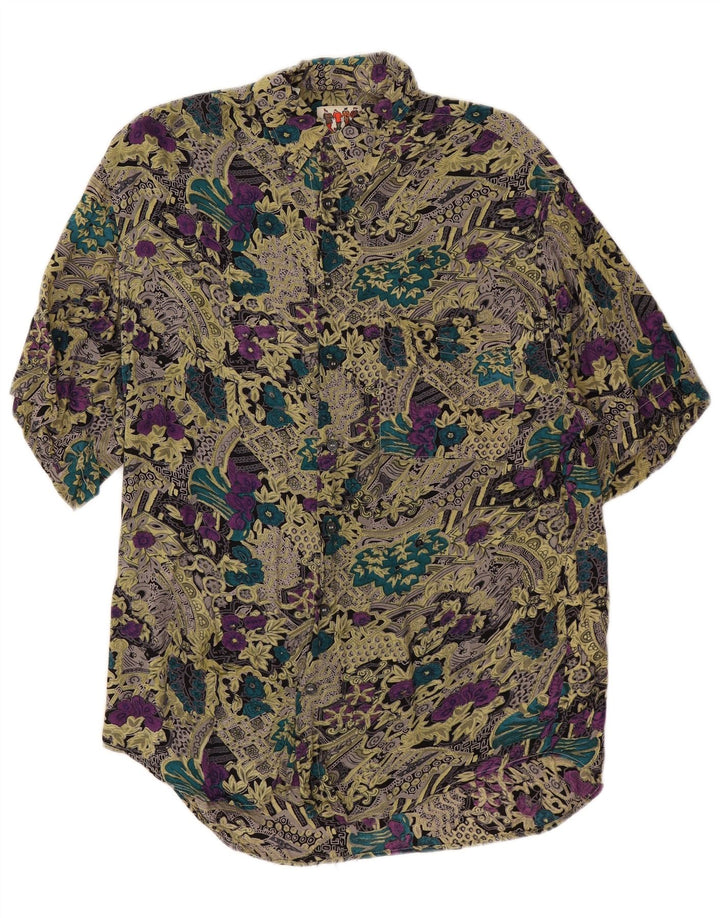 Camicia vintage da uomo a maniche corte in viscosa floreale multicolore media