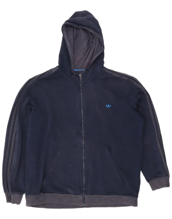 Felpa con cappuccio e zip Adidas da uomo XL in cotone blu navy