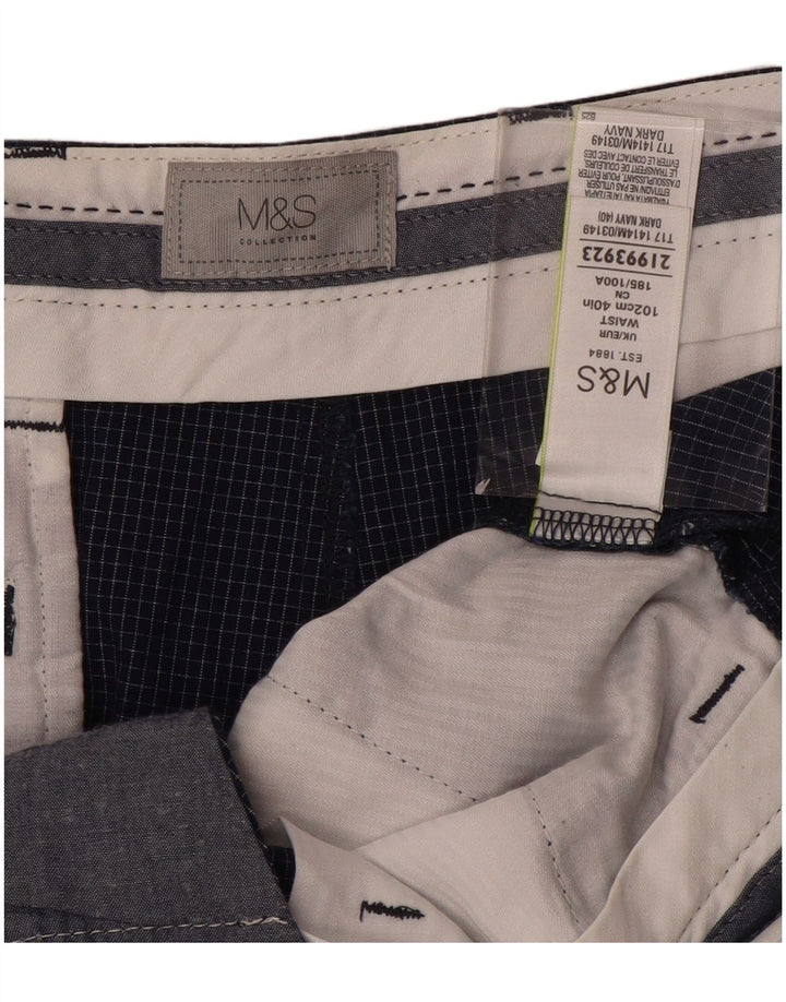 Pantaloncini chino da uomo Marks & Spencer W40 XL blu navy a quadri in cotone