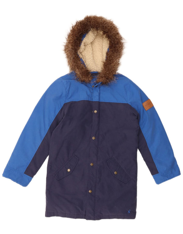 JOULES Boys Hooded Padded Jacket 11-12 Years Navy Blue Colourblock