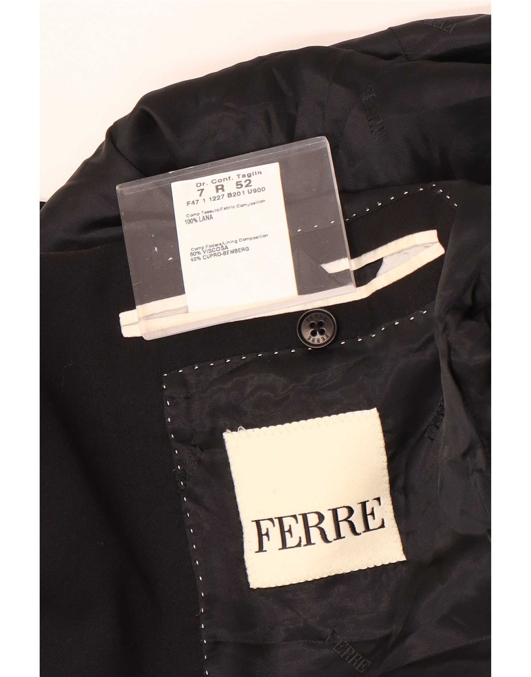 Giacca blazer da uomo a 3 bottoni Ferre IT 52 XL in lana nera