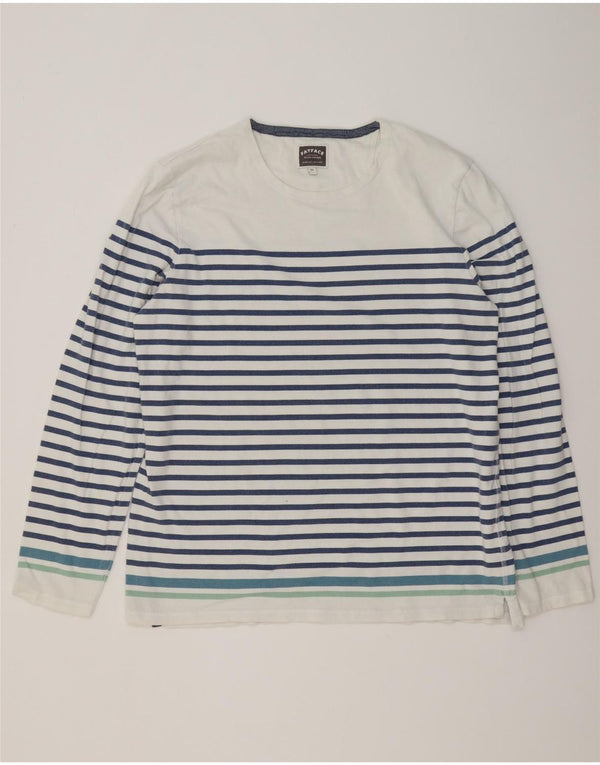Fat Face Top da uomo a maniche lunghe XL in cotone a righe bianche