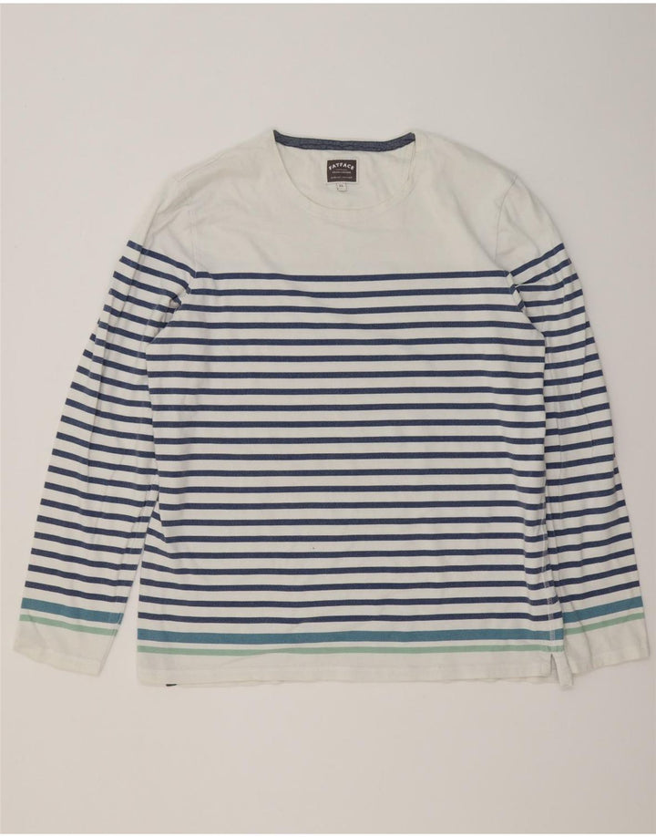 Fat Face Top da uomo a maniche lunghe XL in cotone a righe bianche