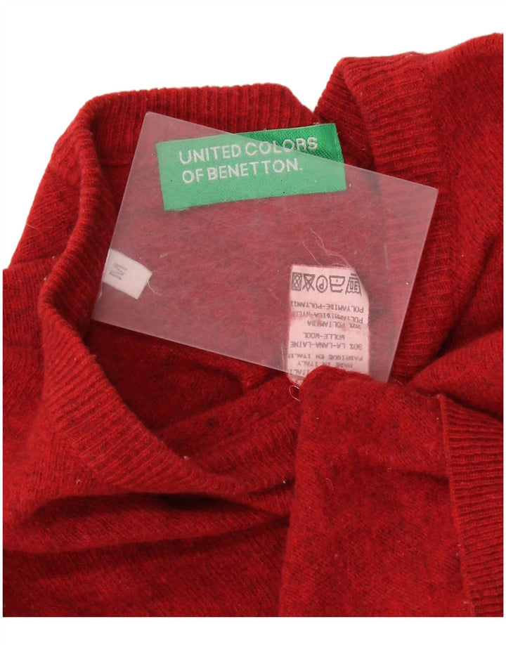 BENETTON Maglione corto girocollo da donna UK 14 Lana rossa media