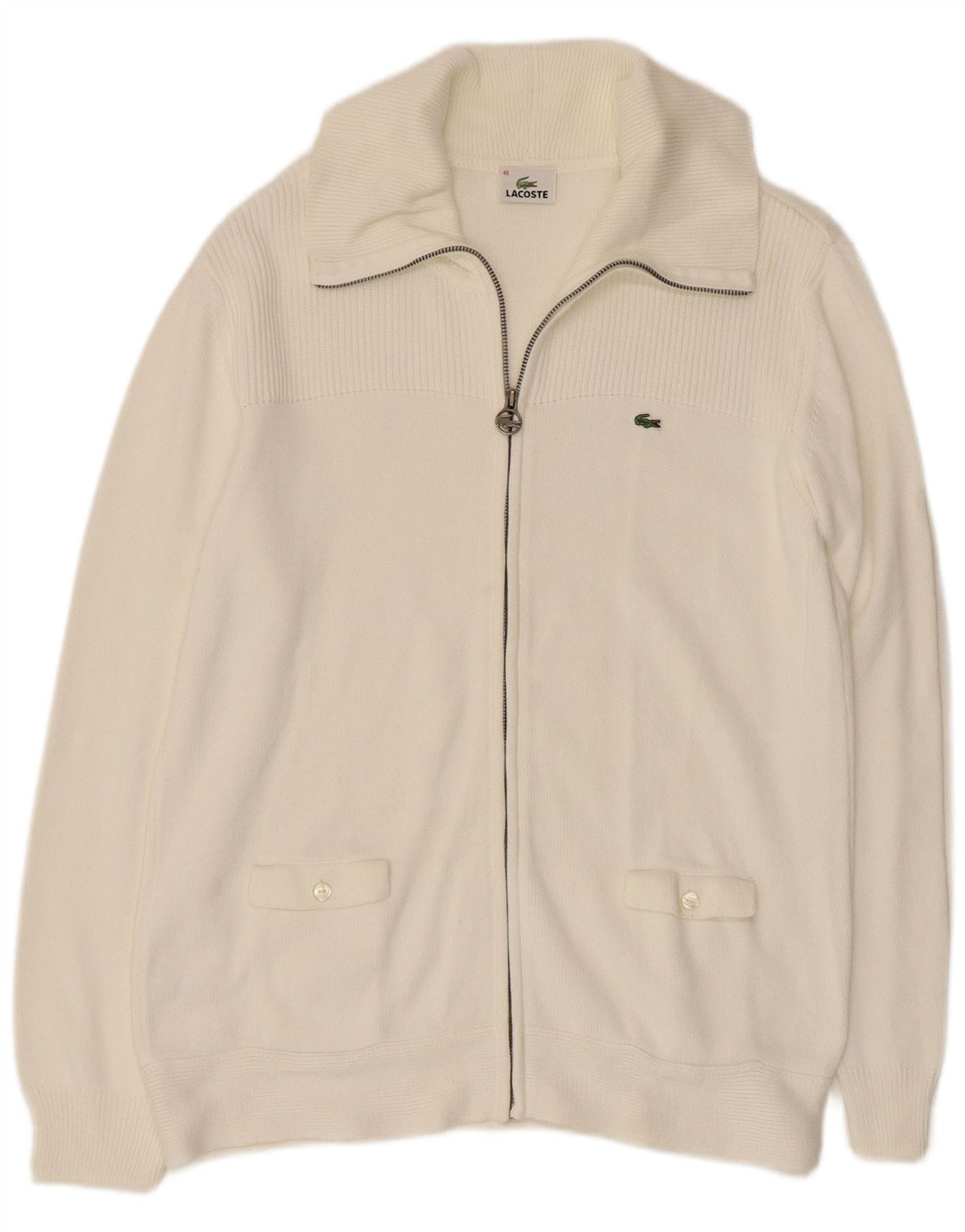 Maglione cardigan da donna LACOSTE taglia 46 XL cotone bianco