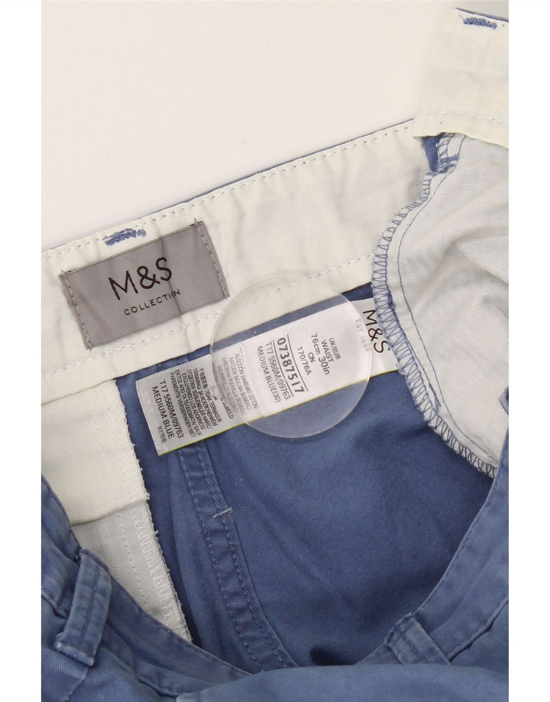 Pantaloncini chino da uomo Marks & Spencer W30 cotone blu navy medio