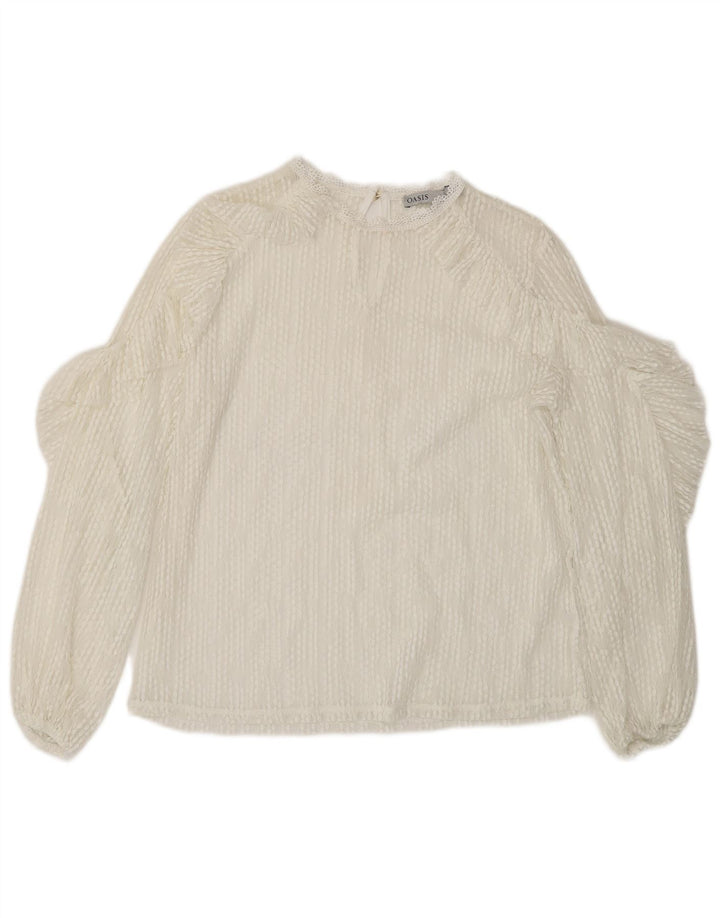 Top trasparente in pizzo a maniche lunghe da donna Oasis UK 14 Medio Bianco