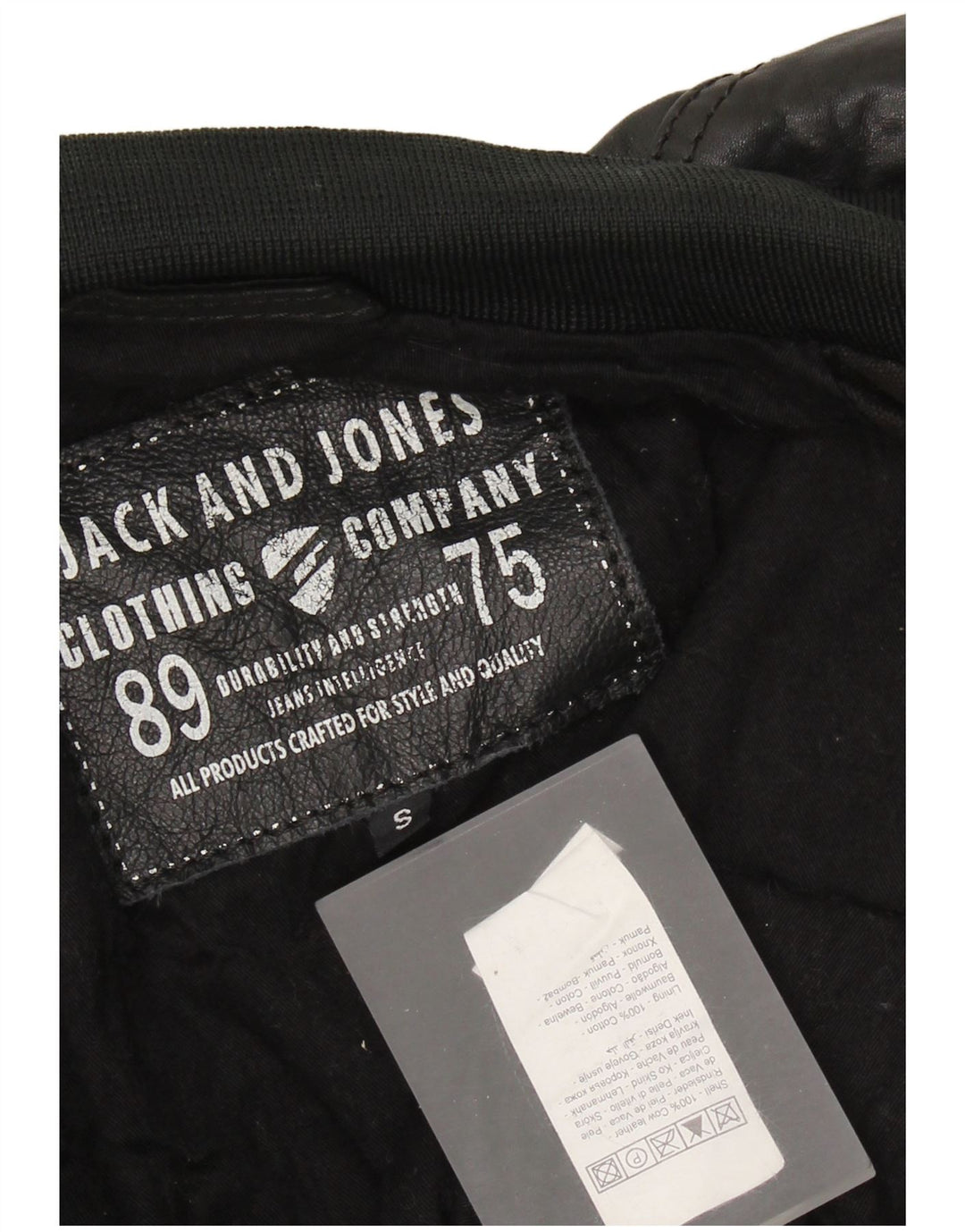Giubbotto bomber in pelle da uomo Jack & Jones UK 36 piccolo in pelle nera