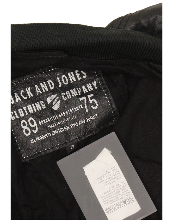 Giubbotto bomber in pelle da uomo Jack & Jones UK 36 piccolo in pelle nera