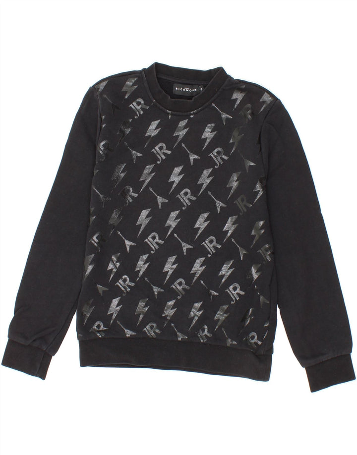 RICHMOND Boys Graphic Sweatshirt Jumper 7-8 Years Black Geometric Cotton Vintage Richmond and Second-Hand Richmond from Messina Hembry 