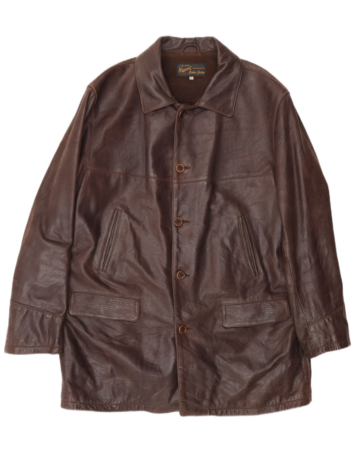 Cappotto in pelle da uomo Stewart UK 44 2XL Pelle marrone