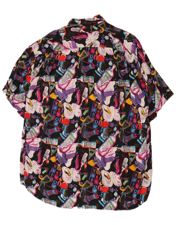 Camicia a maniche corte vintage da uomo con motivo astratto XL in viscosa multicolore