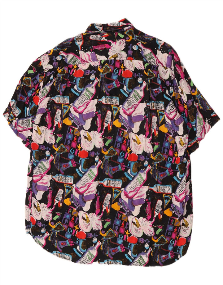 Camicia a maniche corte vintage da uomo con motivo astratto XL in viscosa multicolore