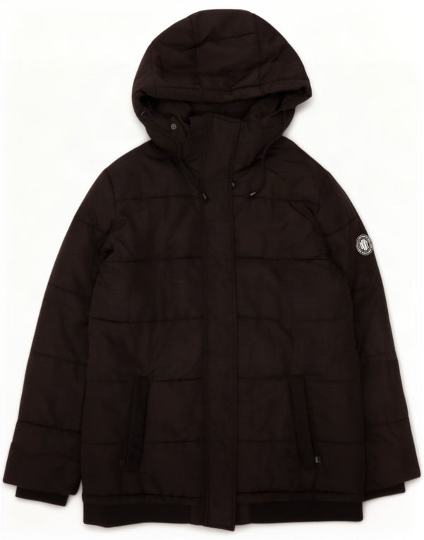 Dkny Cappotto imbottito oversize da donna con cappuccio UK 14 Medio Nero Poliestere