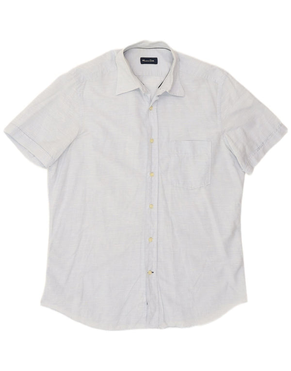 Camicia Uomo Manica Corta Massimo Dutti Large Blu Gessato Cotone