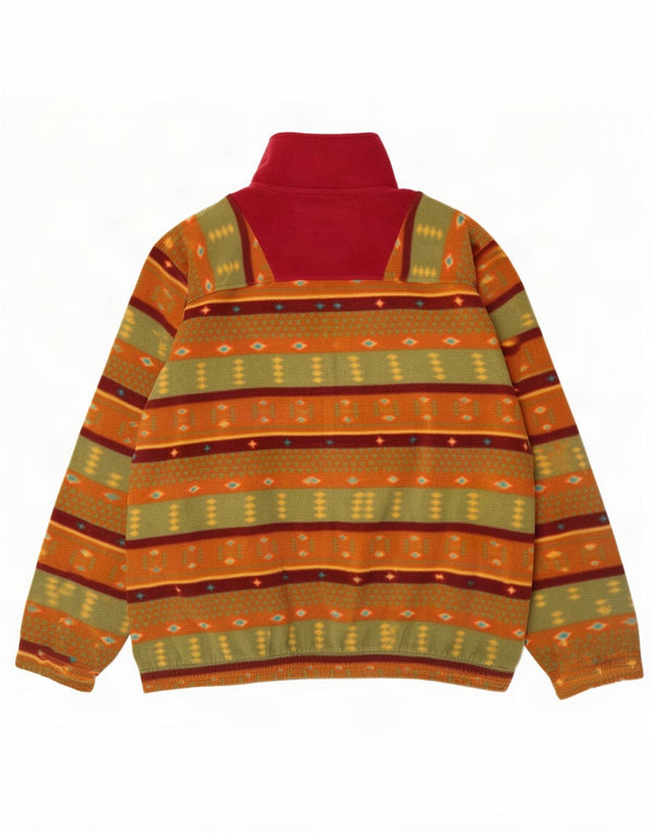 Maglione in pile vintage da uomo con zip e collo XL multicolore geometrico