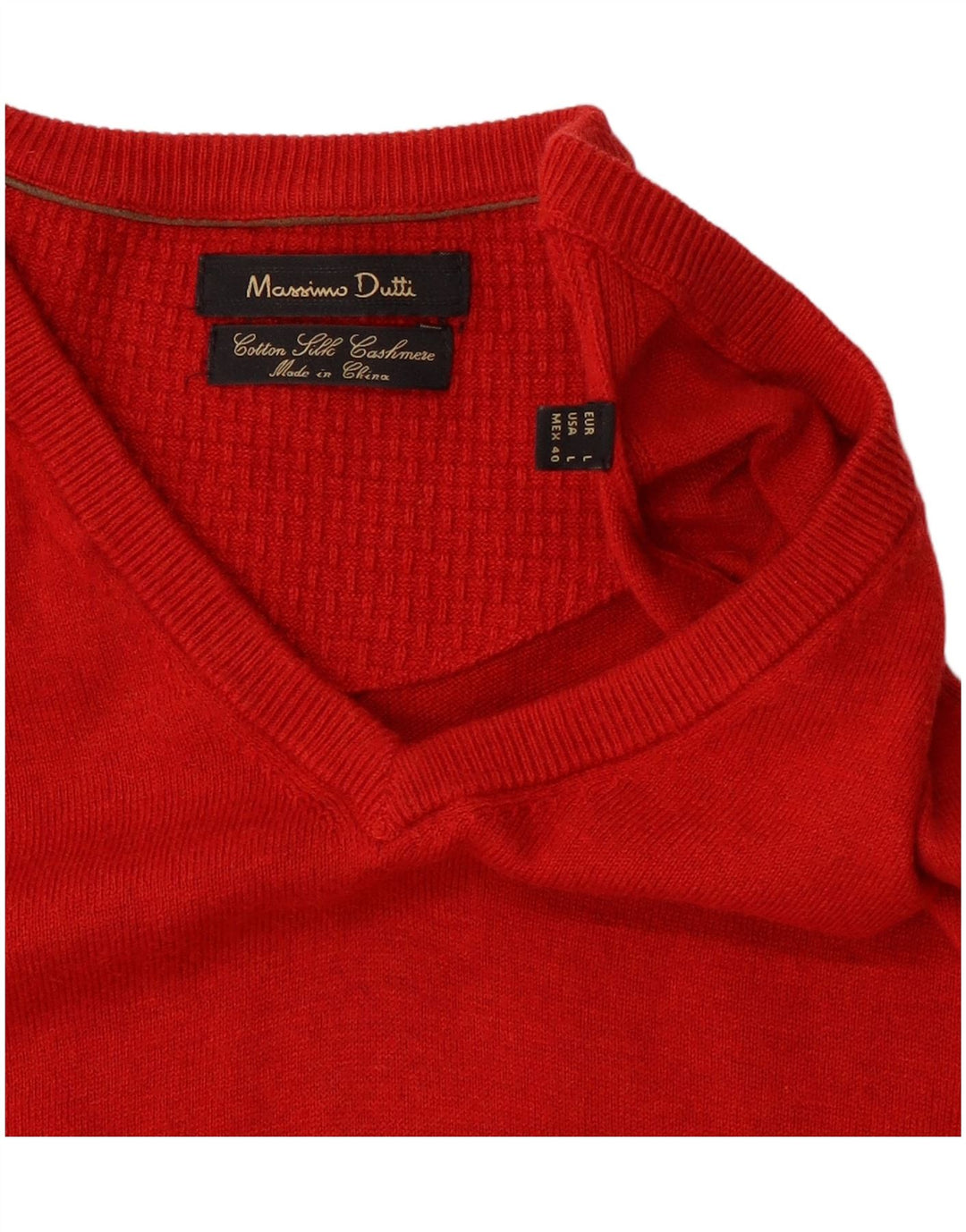 Massimo Dutti Maglione da uomo con scollo a V, grande, in seta color block rosso