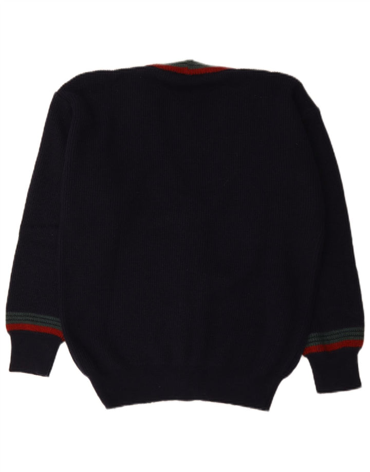 Maglione cardigan da uomo vintage IT 48 lana media a righe blu navy