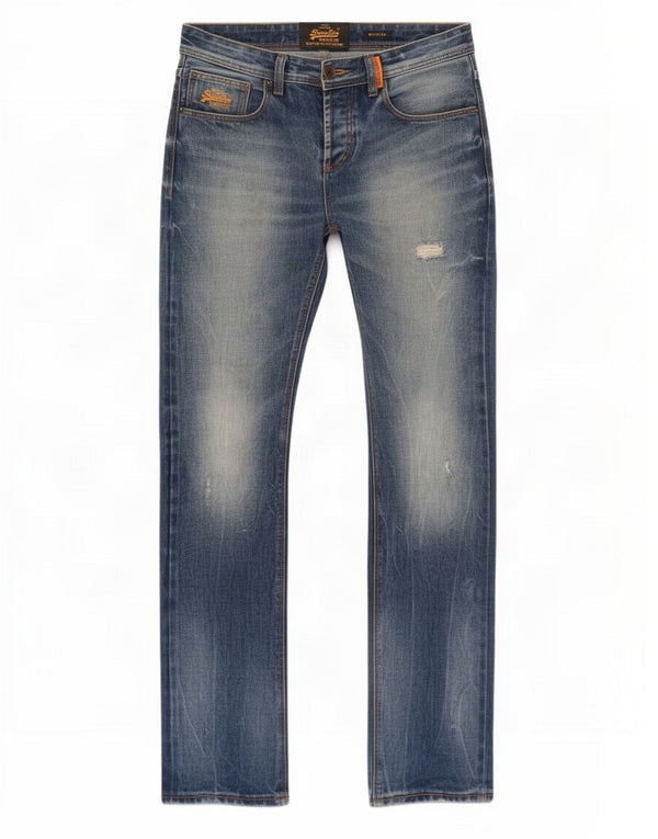 Jeans dritti da uomo Superdry Officer Distressed W30 L32 in cotone blu