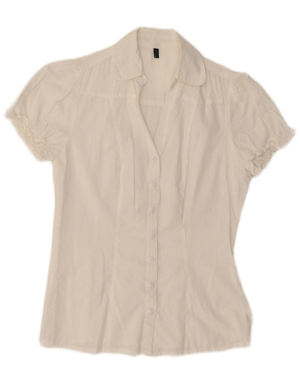 BENETTON Camicia a maniche corte da donna Camicetta UK 12 Medio Bianco
