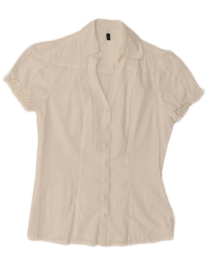 BENETTON Camicia a maniche corte da donna Camicetta UK 12 Medio Bianco
