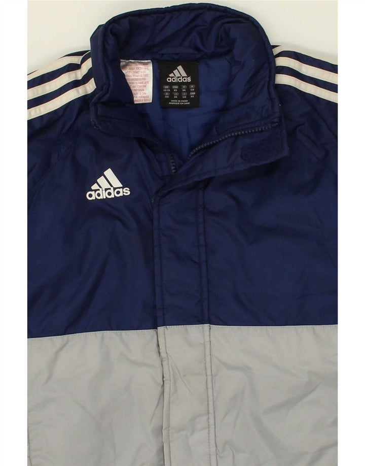 ADIDAS Boys Padded Jacket 7-8 Years Navy Blue Colourblock Polyester Vintage Adidas and Second-Hand Adidas from Messina Hembry 