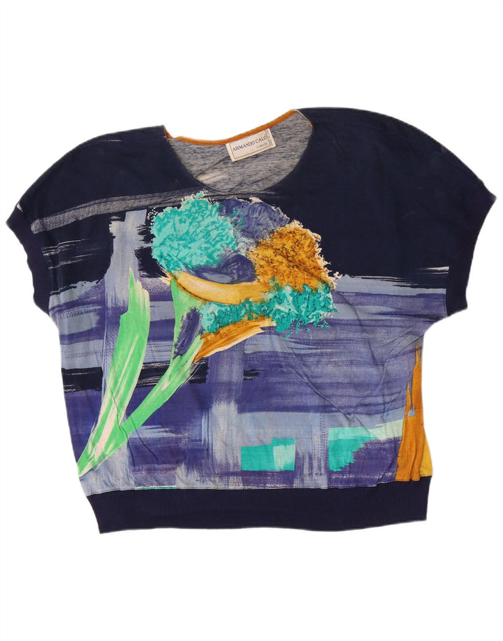 Armando Calo Camicetta da donna con motivo astratto Top IT 46 Large Blu Navy