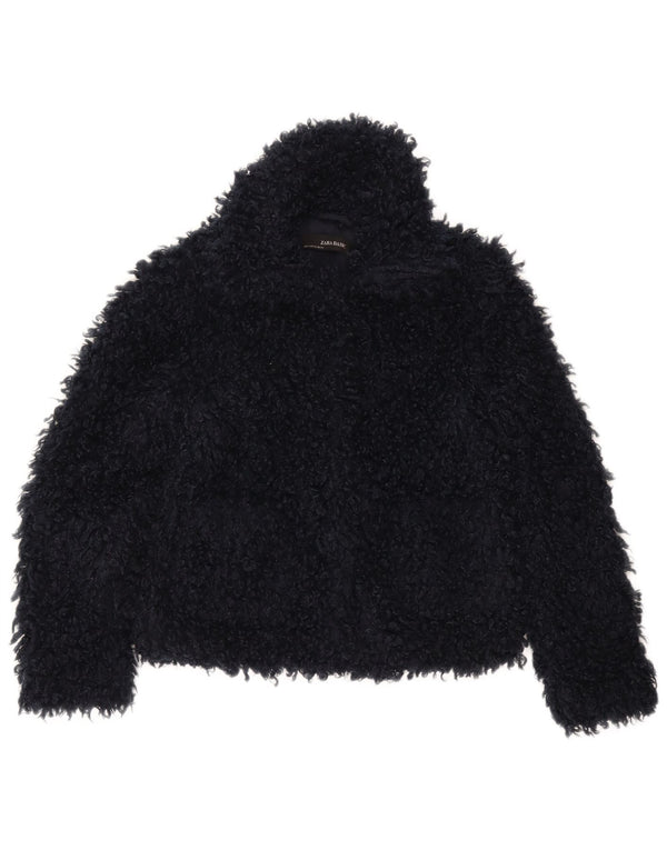 Giacca oversize da donna in pelliccia sintetica Zara UK 6 XS poliestere blu navy