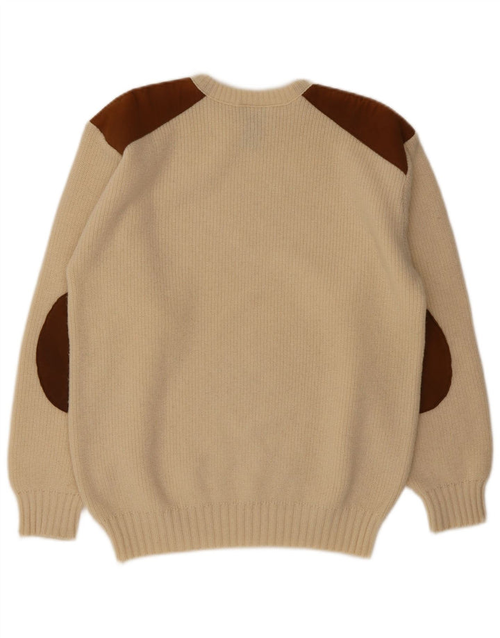 Maglione vintage da uomo girocollo in lana color block beige medio