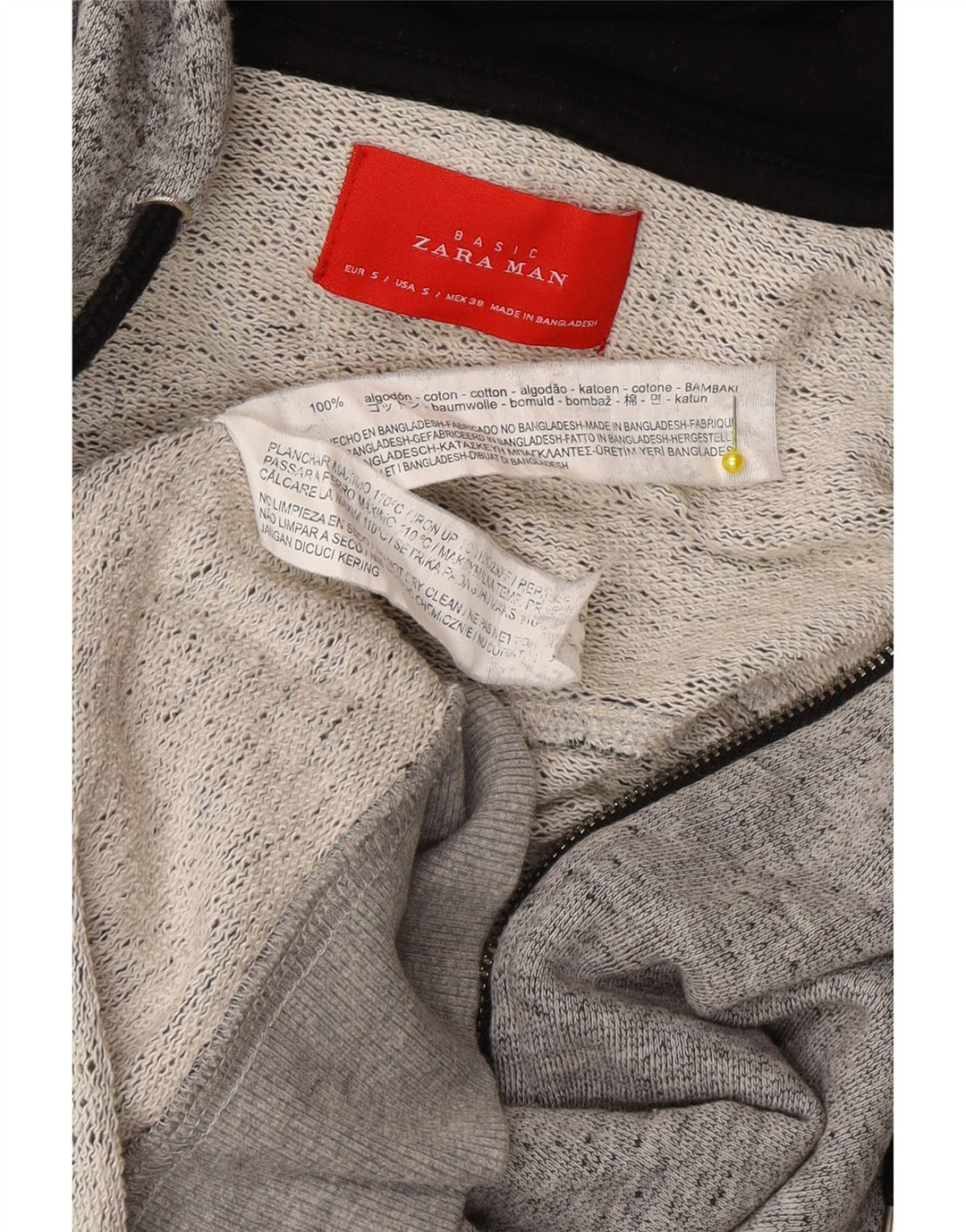 Maglione con cappuccio e zip da uomo Zara piccolo in cotone chiazzato grigio