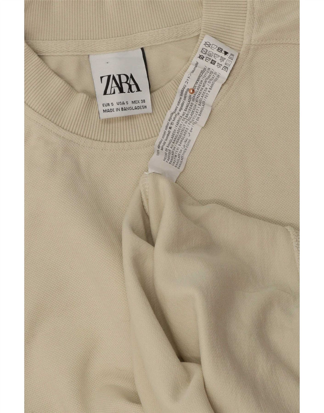 Zara Uomo Felpa Maglione Piccolo Cotone Bianco Sporco