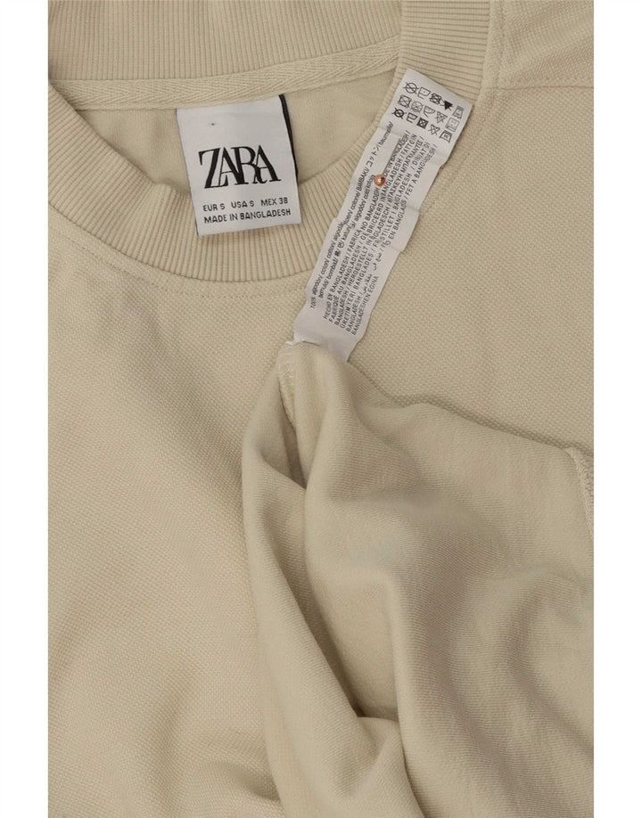 Zara Uomo Felpa Maglione Piccolo Cotone Bianco Sporco