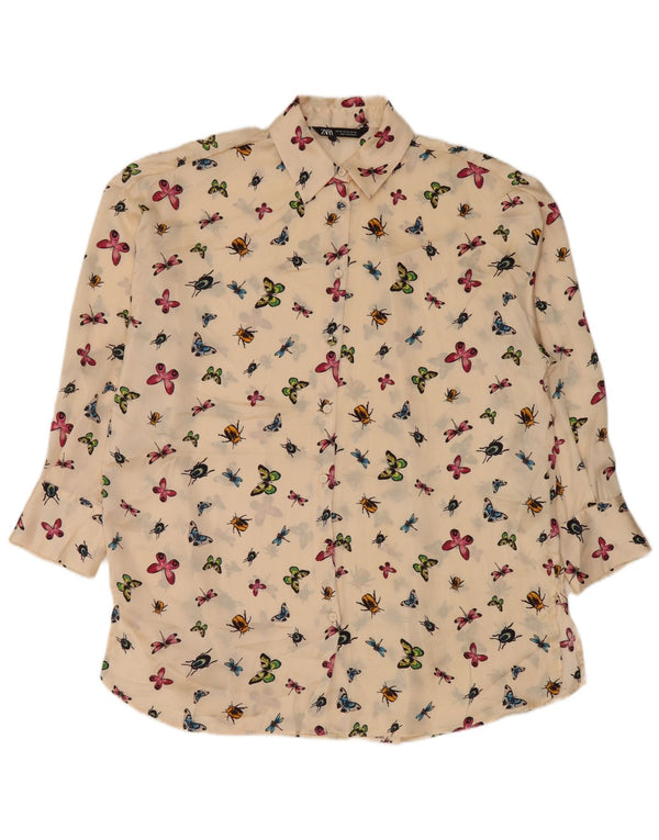 Abito chemisier oversize con maniche a 3/4 da donna Zara UK 6 XS Beige stampa animalier