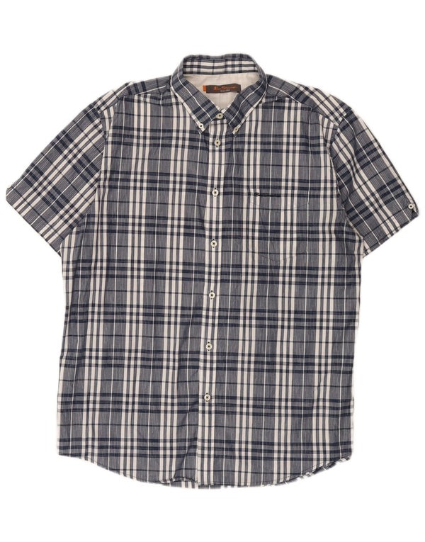 Camicia a maniche corte da uomo Ben Sherman XL in cotone a quadri blu navy